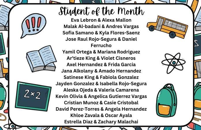  A list of the students of the month for February 